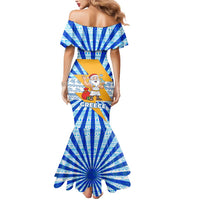 Greece Christmas Mermaid Dress with Zeus Santa Greek Flag Lightning Bolt Gift Bag and Blue Yellow Pattern Design - Wonder Print Shop