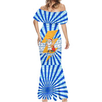 Greece Christmas Mermaid Dress with Zeus Santa Greek Flag Lightning Bolt Gift Bag and Blue Yellow Pattern Design - Wonder Print Shop