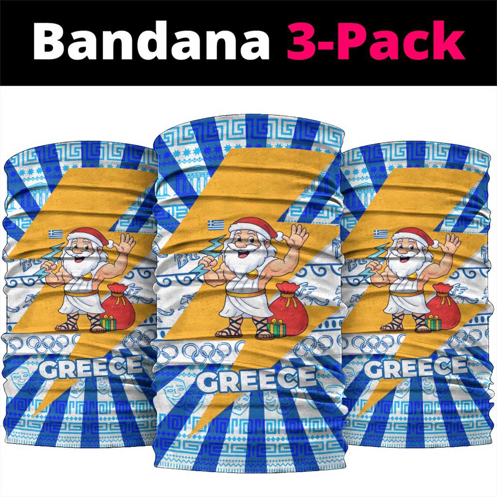Greece Christmas Neck Gaiter with Zeus Santa Greek Flag Lightning Bolt Gift Bag and Blue Yellow Pattern Design - Wonder Print Shop