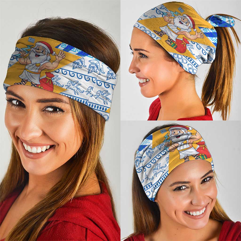 Greece Christmas Neck Gaiter with Zeus Santa Greek Flag Lightning Bolt Gift Bag and Blue Yellow Pattern Design - Wonder Print Shop