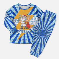 Greece Christmas Pajama Set with Zeus Santa Greek Flag Lightning Bolt Gift Bag and Blue Yellow Pattern Design - Wonder Print Shop