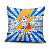Greece Christmas Pillow Cover with Zeus Santa Greek Flag Lightning Bolt Gift Bag and Blue Yellow Pattern Design - Wonder Print Shop