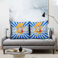 Greece Christmas Pillow Cover with Zeus Santa Greek Flag Lightning Bolt Gift Bag and Blue Yellow Pattern Design - Wonder Print Shop