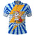 Greece Christmas Polo Shirt with Zeus Santa Greek Flag Lightning Bolt Gift Bag and Blue Yellow Pattern Design - Wonder Print Shop