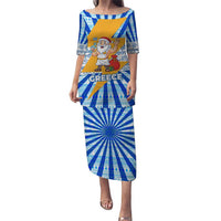 Greece Christmas Puletasi with Zeus Santa Greek Flag Lightning Bolt Gift Bag and Blue Yellow Pattern Design - Wonder Print Shop