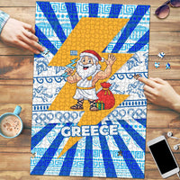 Greece Christmas Puzzle with Zeus Santa Greek Flag Lightning Bolt Gift Bag and Blue Yellow Pattern Design - Wonder Print Shop