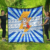 Greece Christmas Quilt with Zeus Santa Greek Flag Lightning Bolt Gift Bag and Blue Yellow Pattern Design - Wonder Print Shop
