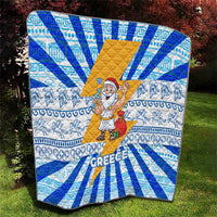 Greece Christmas Quilt with Zeus Santa Greek Flag Lightning Bolt Gift Bag and Blue Yellow Pattern Design - Wonder Print Shop