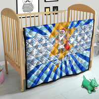 Greece Christmas Quilt with Zeus Santa Greek Flag Lightning Bolt Gift Bag and Blue Yellow Pattern Design - Wonder Print Shop
