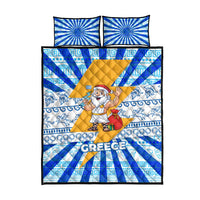 Greece Christmas Quilt Bed Set with Zeus Santa Greek Flag Lightning Bolt Gift Bag and Blue Yellow Pattern Design - Wonder Print Shop