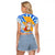 Greece Christmas Raglan Cropped T Shirt with Zeus Santa Greek Flag Lightning Bolt Gift Bag and Blue Yellow Pattern Design - Wonder Print Shop