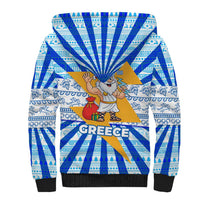 Greece Christmas Sherpa Hoodie with Zeus Santa Greek Flag Lightning Bolt Gift Bag and Blue Yellow Pattern Design - Wonder Print Shop