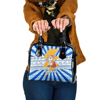 Greece Christmas Shoulder Handbag with Zeus Santa Greek Flag Lightning Bolt Gift Bag and Blue Yellow Pattern Design - Wonder Print Shop