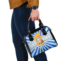 Greece Christmas Shoulder Handbag with Zeus Santa Greek Flag Lightning Bolt Gift Bag and Blue Yellow Pattern Design - Wonder Print Shop