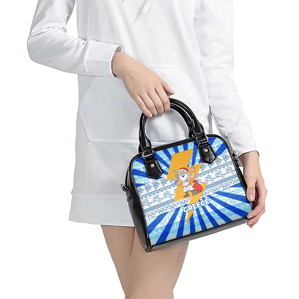 Greece Christmas Shoulder Handbag with Zeus Santa Greek Flag Lightning Bolt Gift Bag and Blue Yellow Pattern Design - Wonder Print Shop