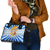 Greece Christmas Shoulder Handbag with Zeus Santa Greek Flag Lightning Bolt Gift Bag and Blue Yellow Pattern Design - Wonder Print Shop