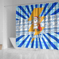 Greece Christmas Shower Curtain with Zeus Santa Greek Flag Lightning Bolt Gift Bag and Blue Yellow Pattern Design - Wonder Print Shop