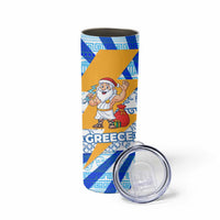 Greece Christmas Skinny Tumbler with Zeus Santa Greek Flag Lightning Bolt Gift Bag and Blue Yellow Pattern Design - Wonder Print Shop