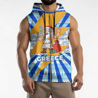 Greece Christmas Sleeveless Zip Hoodie with Zeus Santa Greek Flag Lightning Bolt Gift Bag and Blue Yellow Pattern Design - Wonder Print Shop