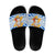 Greece Christmas Slide Sandals with Zeus Santa Greek Flag Lightning Bolt Gift Bag and Blue Yellow Pattern Design - Wonder Print Shop