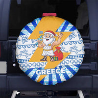 Greece Christmas Spare Tire Cover with Zeus Santa Greek Flag Lightning Bolt Gift Bag and Blue Yellow Pattern Design - Wonder Print Shop