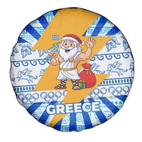 Greece Christmas Spare Tire Cover with Zeus Santa Greek Flag Lightning Bolt Gift Bag and Blue Yellow Pattern Design - Wonder Print Shop