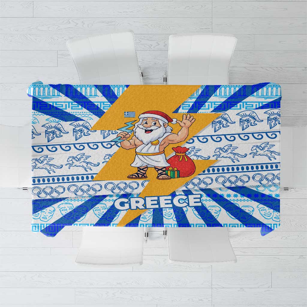 Greece Christmas Tablecloth with Zeus Santa Greek Flag Lightning Bolt Gift Bag and Blue Yellow Pattern Design - Wonder Print Shop
