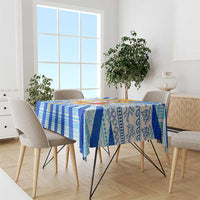 Greece Christmas Tablecloth with Zeus Santa Greek Flag Lightning Bolt Gift Bag and Blue Yellow Pattern Design - Wonder Print Shop