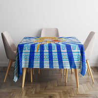 Greece Christmas Tablecloth with Zeus Santa Greek Flag Lightning Bolt Gift Bag and Blue Yellow Pattern Design - Wonder Print Shop