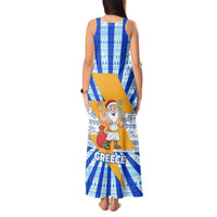Greece Christmas Tank Maxi Dress with Zeus Santa Greek Flag Lightning Bolt Gift Bag and Blue Yellow Pattern Design - Wonder Print Shop