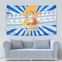 Greece Christmas Tapestry with Zeus Santa Greek Flag Lightning Bolt Gift Bag and Blue Yellow Pattern Design - Wonder Print Shop