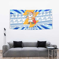 Greece Christmas Tapestry with Zeus Santa Greek Flag Lightning Bolt Gift Bag and Blue Yellow Pattern Design - Wonder Print Shop