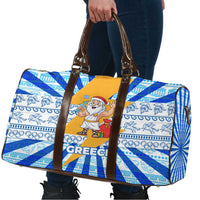Greece Christmas Travel Bag with Zeus Santa Greek Flag Lightning Bolt Gift Bag and Blue Yellow Pattern Design - Wonder Print Shop