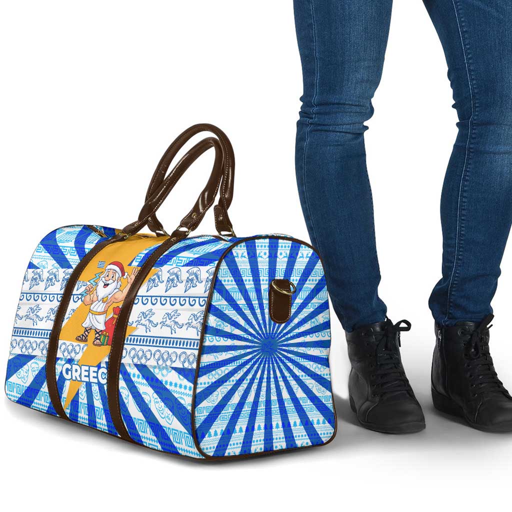 Greece Christmas Travel Bag with Zeus Santa Greek Flag Lightning Bolt Gift Bag and Blue Yellow Pattern Design - Wonder Print Shop