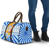 Greece Christmas Travel Bag with Zeus Santa Greek Flag Lightning Bolt Gift Bag and Blue Yellow Pattern Design - Wonder Print Shop