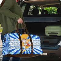 Greece Christmas Travel Bag with Zeus Santa Greek Flag Lightning Bolt Gift Bag and Blue Yellow Pattern Design - Wonder Print Shop