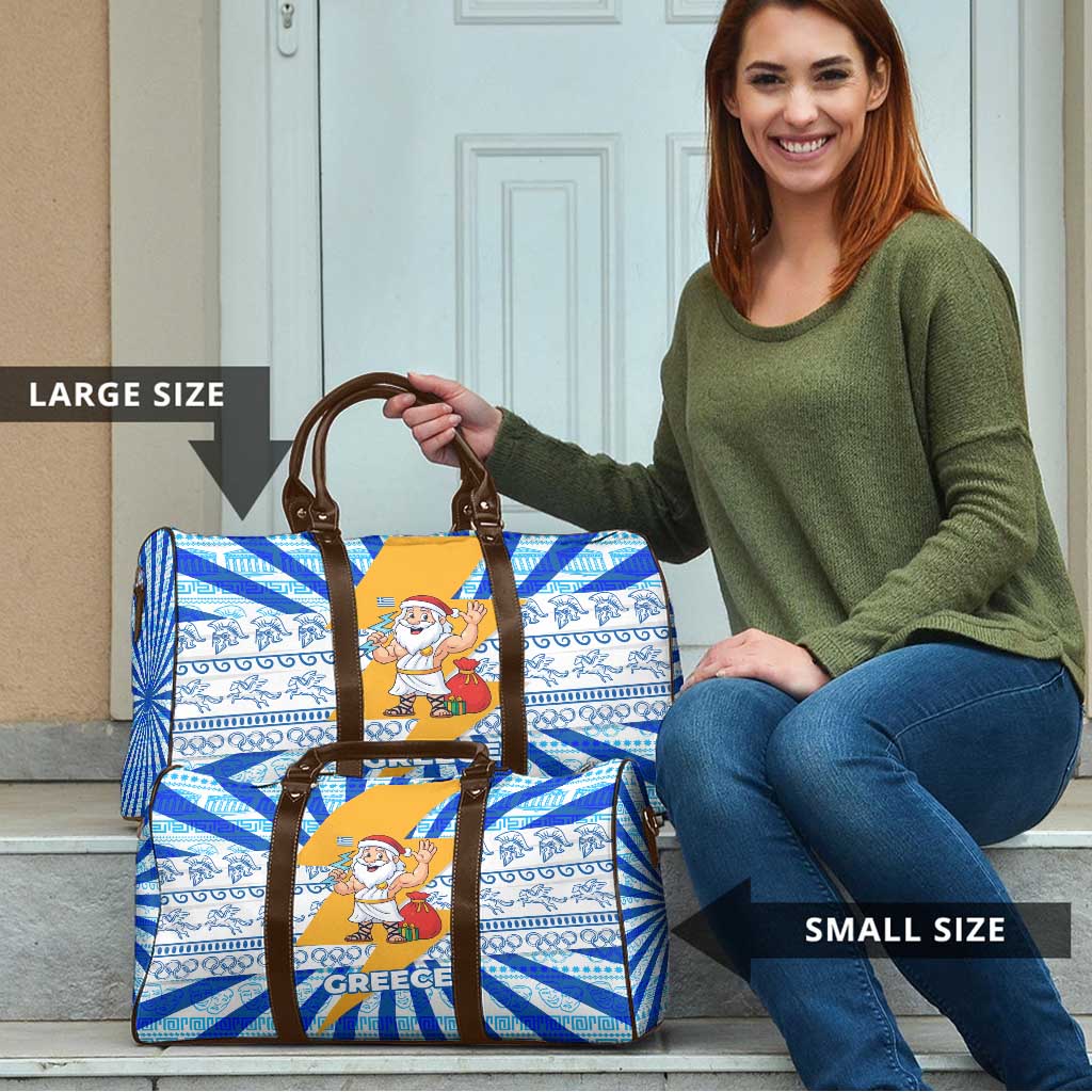 Greece Christmas Travel Bag with Zeus Santa Greek Flag Lightning Bolt Gift Bag and Blue Yellow Pattern Design - Wonder Print Shop