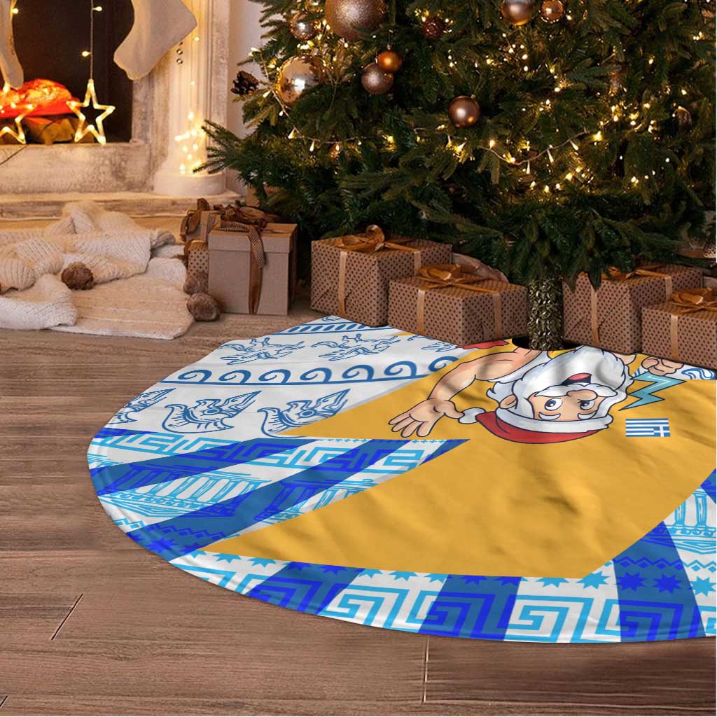 Greece Christmas Tree Skirt with Zeus Santa Greek Flag Lightning Bolt Gift Bag and Blue Yellow Pattern Design - Wonder Print Shop