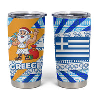 Greece Christmas Tumbler Cup with Zeus Santa Greek Flag Lightning Bolt Gift Bag and Blue Yellow Pattern Design - Wonder Print Shop