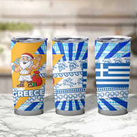 Greece Christmas Tumbler Cup with Zeus Santa Greek Flag Lightning Bolt Gift Bag and Blue Yellow Pattern Design - Wonder Print Shop