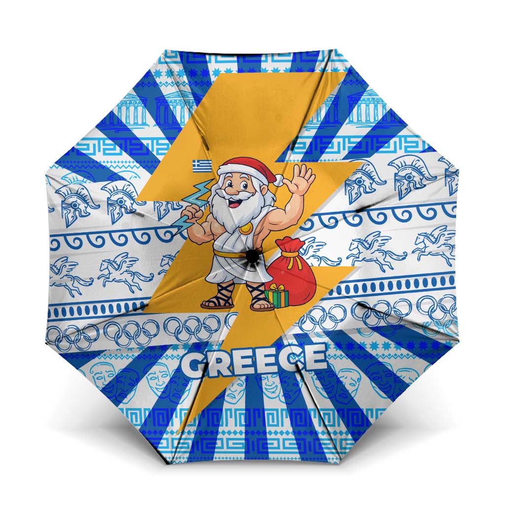 Greece Christmas Umbrella with Zeus Santa Greek Flag Lightning Bolt Gift Bag and Blue Yellow Pattern Design - Wonder Print Shop
