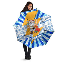 Greece Christmas Umbrella with Zeus Santa Greek Flag Lightning Bolt Gift Bag and Blue Yellow Pattern Design - Wonder Print Shop