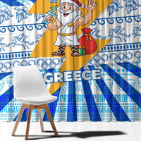 Greece Christmas Window Curtain with Zeus Santa Greek Flag Lightning Bolt Gift Bag and Blue Yellow Pattern Design - Wonder Print Shop