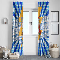 Greece Christmas Window Curtain with Zeus Santa Greek Flag Lightning Bolt Gift Bag and Blue Yellow Pattern Design - Wonder Print Shop