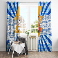 Greece Christmas Window Curtain with Zeus Santa Greek Flag Lightning Bolt Gift Bag and Blue Yellow Pattern Design - Wonder Print Shop
