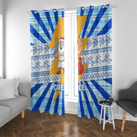 Greece Christmas Window Curtain with Zeus Santa Greek Flag Lightning Bolt Gift Bag and Blue Yellow Pattern Design - Wonder Print Shop