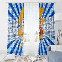 Greece Christmas Window Curtain with Zeus Santa Greek Flag Lightning Bolt Gift Bag and Blue Yellow Pattern Design - Wonder Print Shop