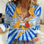 Greece Christmas Women Casual Shirt with Zeus Santa Greek Flag Lightning Bolt Gift Bag and Blue Yellow Pattern Design - Wonder Print Shop