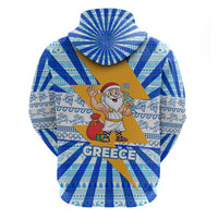Greece Christmas Zip Hoodie with Zeus Santa Greek Flag Lightning Bolt Gift Bag and Blue Yellow Pattern Design - Wonder Print Shop