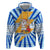 Greece Christmas Zip Hoodie with Zeus Santa Greek Flag Lightning Bolt Gift Bag and Blue Yellow Pattern Design - Wonder Print Shop